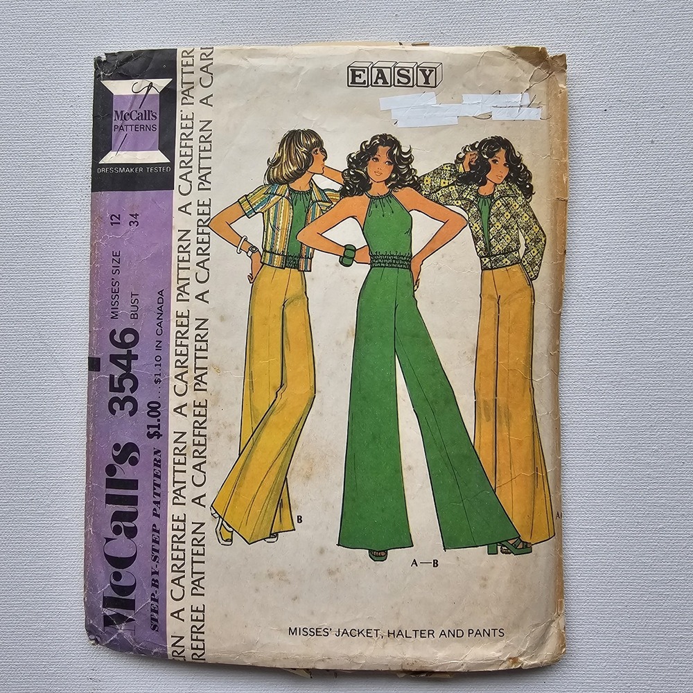 1970s Vintage B34" Simplicity 3546 Halter Sunback Top Pants Set Sewing Pattern